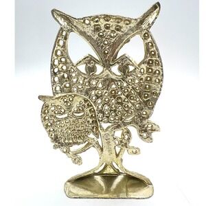 Vintage Torino Owl Earring Holder‎ Display Organizer Vanity Figurine Gold Tone